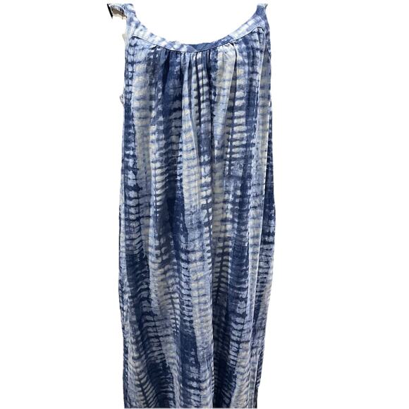 Vince Camuto Tie Dye Midi Dress L Blue Linen Blend Beachy Coastal Vacation - Picture 8 of 8